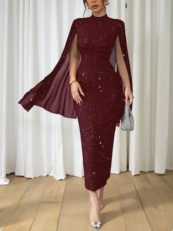 Elegant Black Starry Night Midi Dress - Image 5