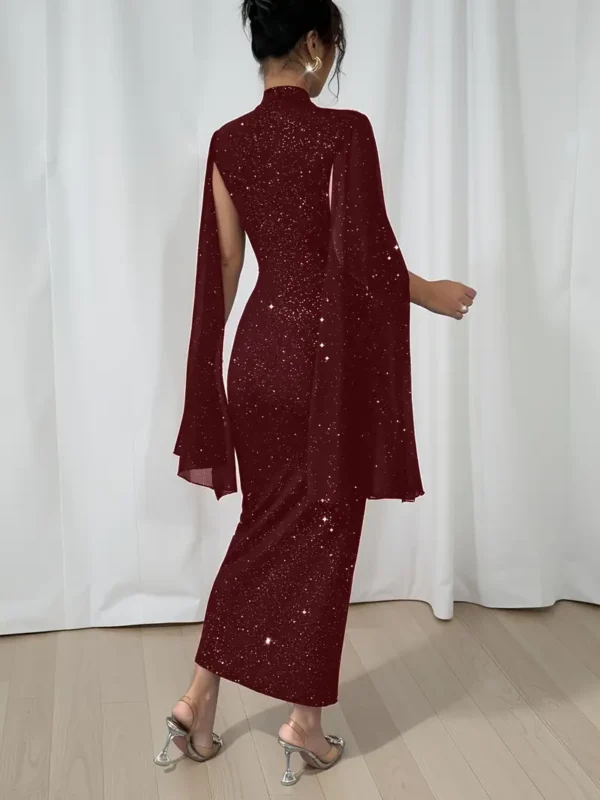 Elegant Black Starry Night Midi Dress - Image 4