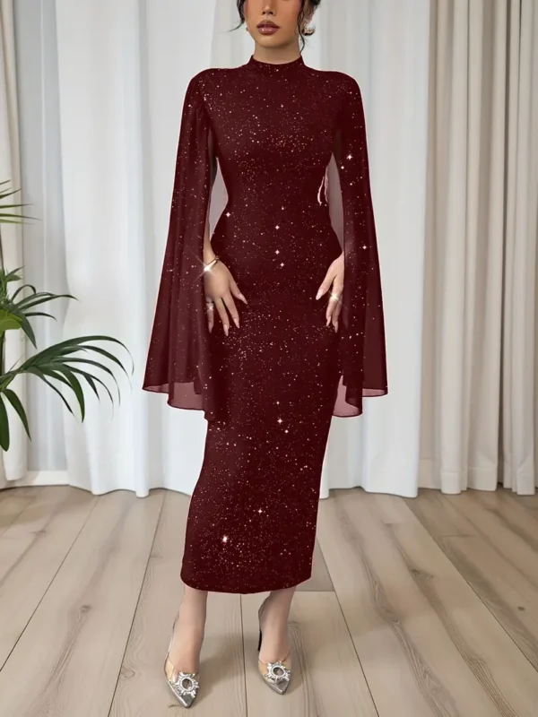 Elegant Black Starry Night Midi Dress - Image 3