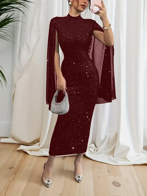 Elegant Black Starry Night Midi Dress - Image 2