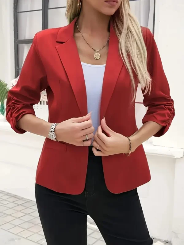 Solid Color Button-Front Blazer – Elegant Lapel Collar Jacket