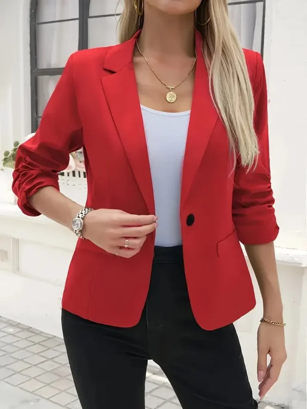 Solid Color Button-Front Blazer – Elegant Lapel Collar Jacket - Image 4