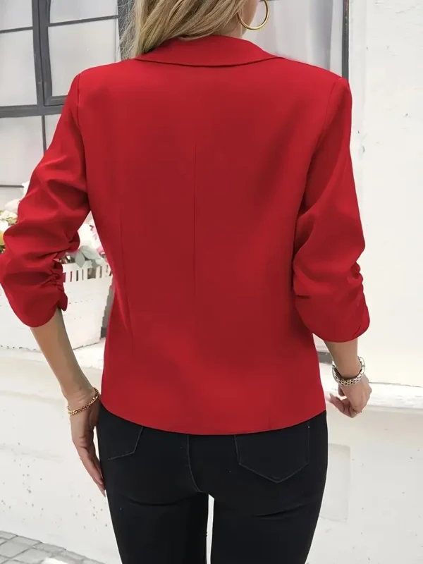 Solid Color Button-Front Blazer – Elegant Lapel Collar Jacket - Image 3