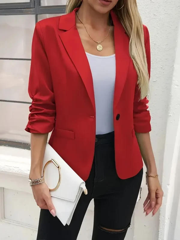 Solid Color Button-Front Blazer – Elegant Lapel Collar Jacket - Image 2