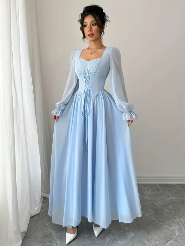 Chiplar Light Blue Chiffon Maxi Dress