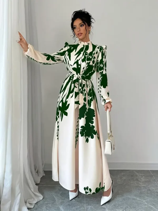 Elegant Floral Print Long Sleeve Dress - Image 5