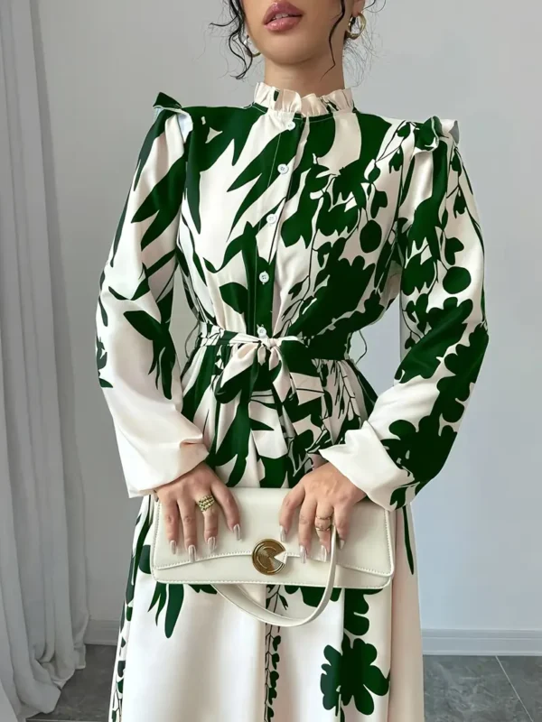 Elegant Floral Print Long Sleeve Dress - Image 3