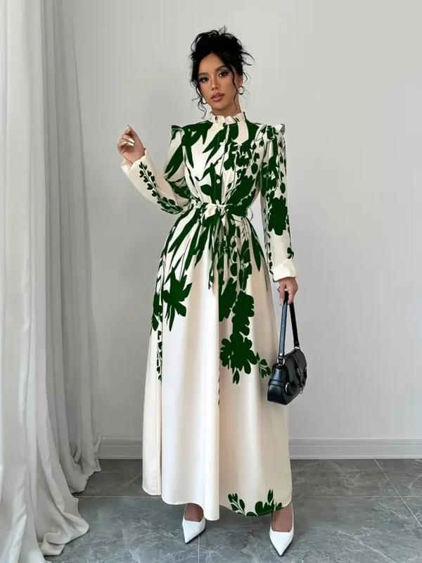 Elegant Floral Print Long Sleeve Dress - Image 2