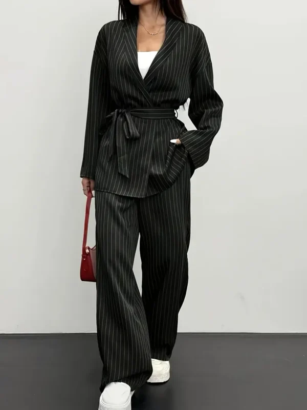 Chiplar Striped Two-Piece Set – Blazer & Wide-Leg Pants