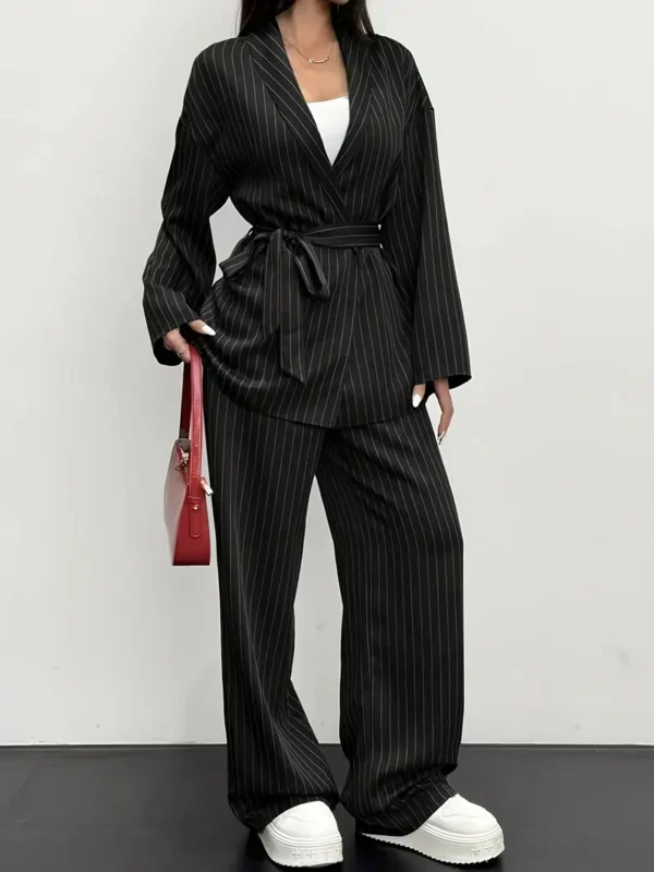 Chiplar Striped Two-Piece Set – Blazer & Wide-Leg Pants - Image 3