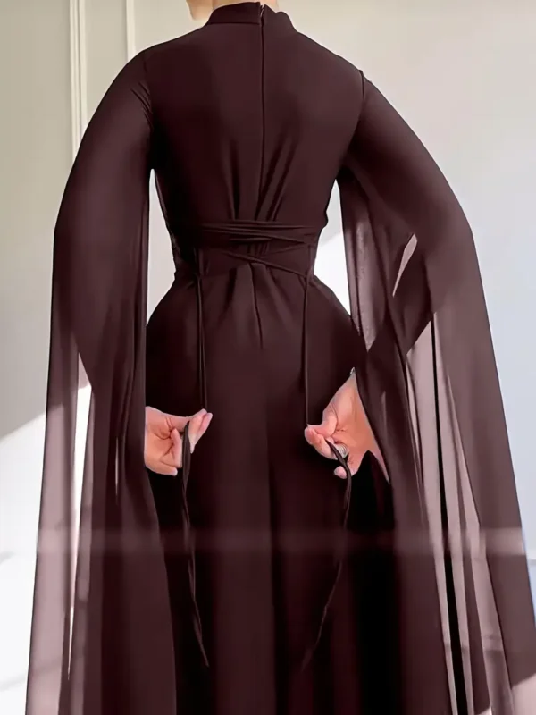 Elegant Evening Long Dress Cape Sleeves & Lace-Up Back - Image 2