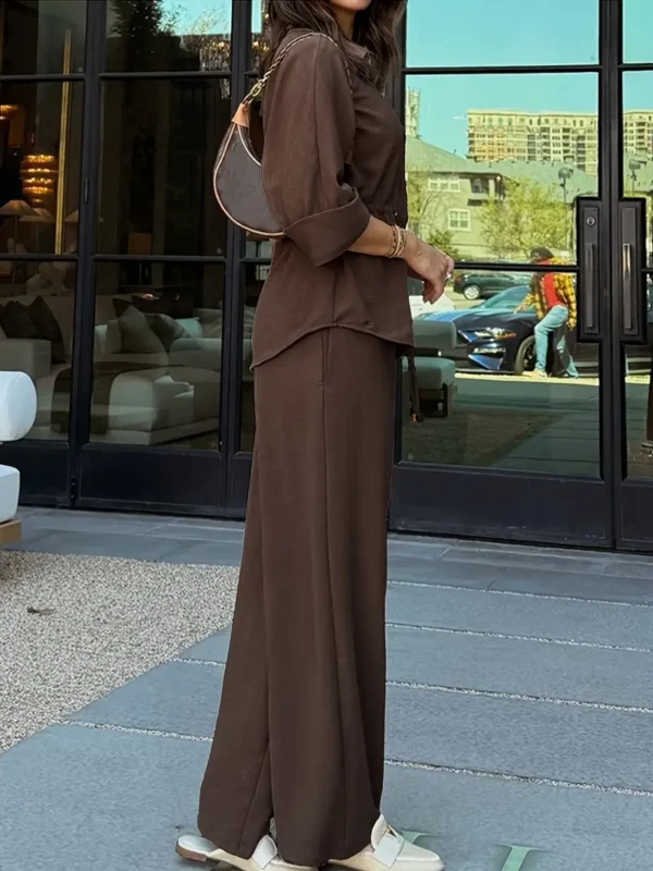 French Vintage Two-Piece Set – Button-Up Top & Wide-Leg Pants - Image 3